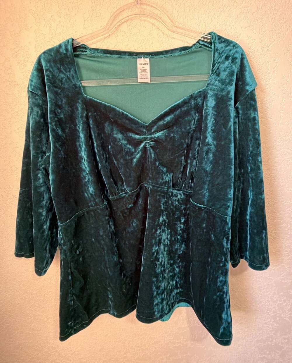 Hemet Crushed Velvet Top Size 3XL Green Square Neck